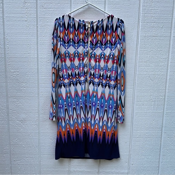 Vince Camuto Size 8 Dress Mod Geometric Print Lined Colorful Shift Dress Stretch - Picture 8 of 12
